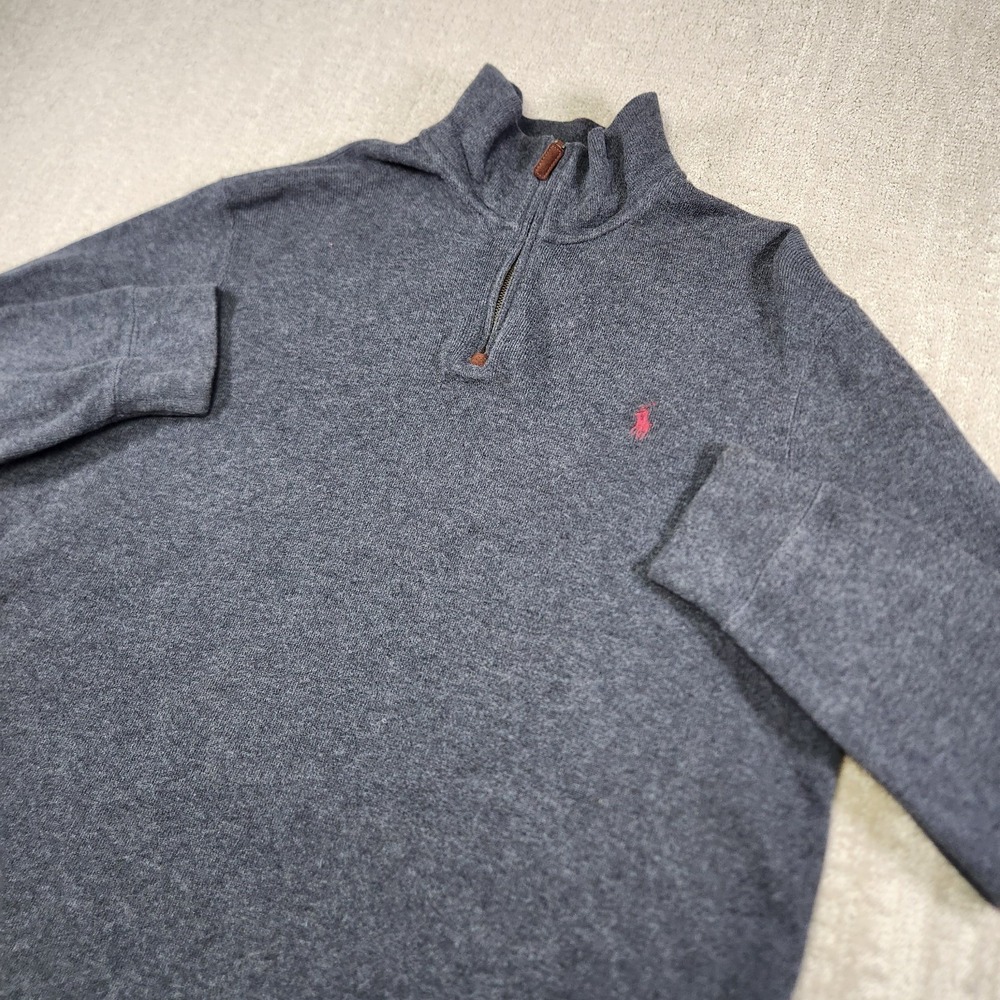 Polo Ralph Lauren Sweater Men XL Estate Rib Gray 1/4 Zip Cotton
